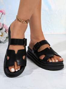 Dép xăng đan thời trang mùa hè mới 2025, size 36-43 cỡ lớn cho nữ, dép lê thường ngày bền chống trượt có khóa - màu đen - Xem 5