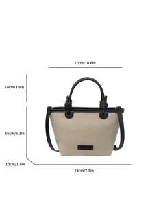 休闲百搭帆布水桶包，女士手提包 - 黑色 - 查看 2