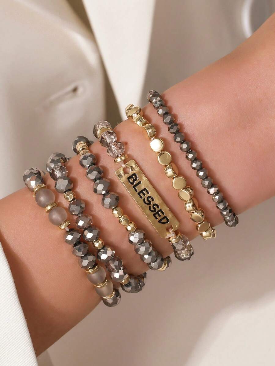 6 件/套波西米亚风格亚克力串珠吊坠多层弹性手链，适合男士和女士、节日、派对、日常穿着和礼物 - 彩色 - 查看 1