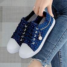 Women's Summer Denim Mesh Flat Shoes - Hollow-Out Design For Breathable Comfort - 藏蓝色 - 查看 1