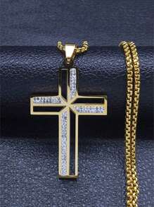 Hip Hop Crystal Cross Pendant Necklace Chain For Men Stainless Steel Rhinestone Necklaces Punk - Necklace - View 15