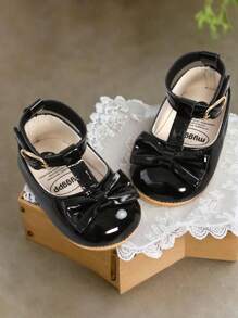 女婴玛丽珍平底鞋，防滑橡胶鞋底，适合搭配婴幼儿公主婚纱，优雅款式 - 黑色 - 查看 10