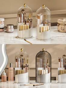 1 pezzo, portapennelli per trucco rotante a 360°, con coperchio trasparente, organizer per pennelli da scrivania, porta pennelli da trucco da scrivania, supporto per esposizione di cosmetici, tubo di stoccaggio per trucco scomparto abile, porta pennelli e rossetti