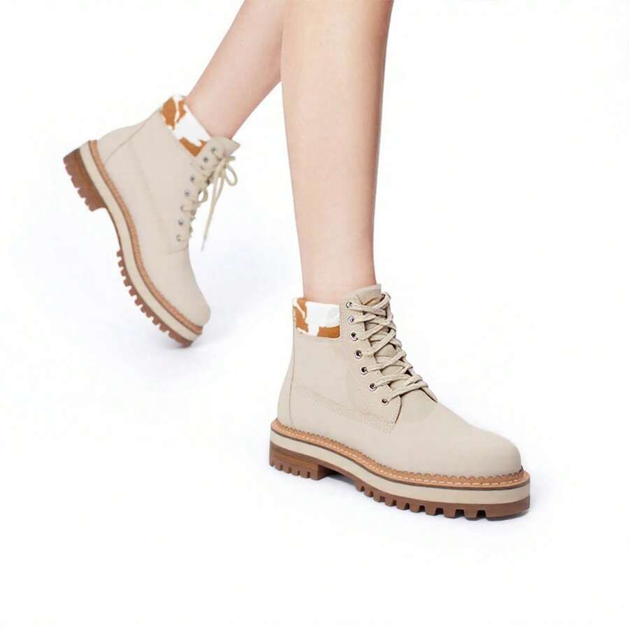 ARiderGirl Gabriel Women's Combat Boots Platform Lug Sole Chunky Block Heel Round Toe Ankle Booties Outdoor Casual Boots - 米色 - 查看 1