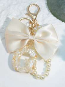 1 件白色蝴蝶结字母钥匙扣，妈妈礼物，女士包包吊坠饰品，DIY 背包装饰珍珠配件汽车配件包包饰品学校珍珠 - 白色 - 查看 33