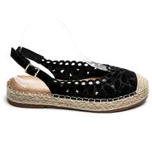 Floral Lace Espadrille Sandals – Elegance And Comfort For Summer - Black - View 2