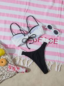 Nouveau ensemble de bikini de plage style européen et américain de couleur unie