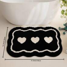 Flocked Minimalist Black & White Bathroom Floor Mat, Heart Shaped Bathroom Rug, Quick Dry Super Soft Fiber Non-Slip Washable Bath Mat, 1pc In Medium And Large Sizes For Bathroom, Kitchen And Shower Home Bathroom Decor Floor Carpet Outdoor Rug Door Mat Fall Decor Bathroom Accessories Back To School