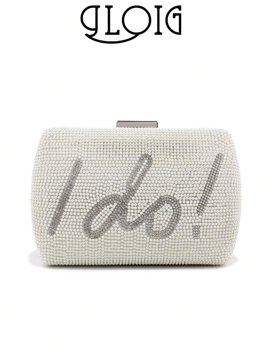 Letter Pearl Women Evening Bags Rhinestones Beading Chain Shoulder Handbags I DO Love Crystal Glitter Elegant Box Clutch Ladies Decorated Perfect HandbagsLetter Pearl Women Evening Bags Rhinestones Beading Chain Shoulder Handbags I DO Love Crystal Glitter Elegant Box Clutch Ladies Decorated Perfect Handbags - White - View 1