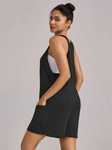 VUTRU 1Pc Loose Jumpsuit Soft Running Workout With Pockets Daily Summer Shapewear Jumpsuit - Black - View 2