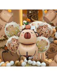 5pcs Capybara Shaped Foil Balloons, Suitable For Birthday Party, Capybara Party, Water Park Party - Multicolor - View 8