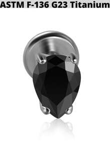 1 件钛金属三角形氧化锆唇环内螺纹 Cz 水滴唇钉耳屏耳软骨扁平穿孔鼻环珠宝 - 鈦原色 - 查看 12