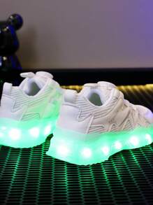 GUANGLAN 1 双 USB 充电 LED 发光运动鞋，旋转扣，透气网眼，适合男孩、女孩、儿童、幼儿 - 发光闪光鞋，适合春季、夏季、秋季、圣诞节、万圣节礼物、生日礼物 - 彩色发光运动鞋，休闲白色运动鞋 - 白色 - 查看 4