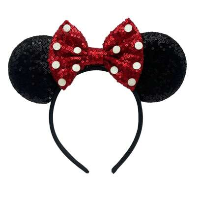 Disney Polka Dot Cartoon Mickey Mouse Headband, Sequin Bow Mickey Ear Hair Accessory, Theme Park Outings Hair Decor,Hairband,Hair Hoop Headbands