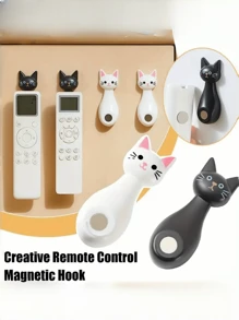 1 个创意磁性挂钩，专为遥控器设计，具有强力粘合剂，适合壁挂，可爱的猫咪卡通设计，非常适合整理电视和空调遥控器，不留痕迹，适用于投影仪 - 彩色 - 查看 5