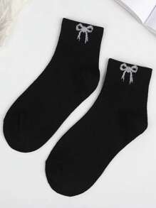1/4 Pair Women Plain Ballerina Style Simple Versatile Breathable Bow Decorative Short Socks, Ins Chic College Style Mid-Calf Socks, Comfortable Soft Moisture Wicking, Suitable For Daily, Casual, Sports, Gifting, All Seasons - Multicolor - View 8