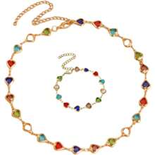 1 件彩色心形锆石手链，个性化优雅合金心形手链，女士心形链式手链 - 多色 - 查看 2