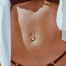 1pc Crystal Rhinestone Belly Button Ring For Women, Navel Belly Button Navel Ring, Surgical Steel Barbell Heart/Round Shape Body Piercing Jewelry - Silver - View 1