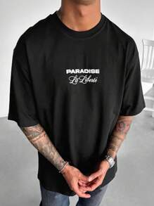 Camiseta suelta de hombre retro personalizada con gráfico de letras de calle