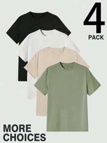 4件套男士夏季纯色休闲运动短袖T恤 - 彩色 - 查看 4