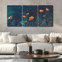 3pcs Bedroom Wall Art Framed Wall Art, Wrapped Canvas Poster Vintage Prints, Spring Red And Orange Flowers In The Water, Perfect Gift Decor, Wall Art For Living Room Bedroom Office, Hanging Hardware Included - Framed, Vertical