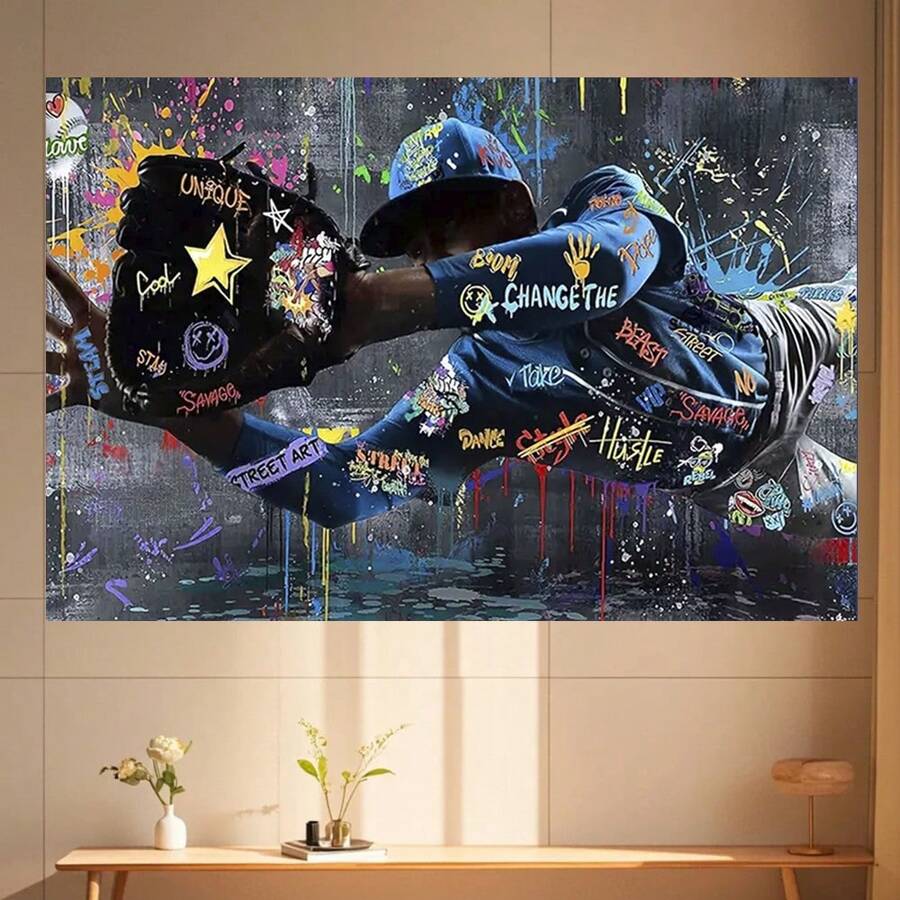 Framed Urban Sports Canvas Wall Art Print  Abstract Football & Baseball Poster For Bedroom, Living Room, Office, And Dorm Decor - Cool Boys Room Artwork Gift, Perfect For Room Decor - Đã đóng khung - Xem 1