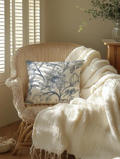 简约青花瓷纹装饰枕套，柔软舒适，适合床和沙发装饰