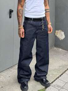 GlobeSwift Men's Relaxed Straight Washed Blue American Style Denim Jeans - Blue - View 2