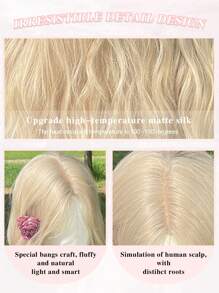 1 Stück hitzeresistente synthetische Haarperücke mit Wasserwellen, mittelgescheitelt, geeignet für Partys und den täglichen Gebrauch, mit natürlicher, glatter, weicher und realistischer Textur (Zubehör nicht enthalten)