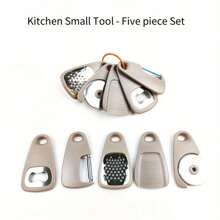 1 Stück 5-in-1 tragbares Küchenset: Gemüseschäler, Käsereibe, Flaschenöffner und Knoblauchpresse - praktisch verstaubar, geeignet für Camping, Wohnmobile, Halloween, Weihnachten, Ostern, Thanksgiving | ABS-Material