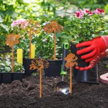 1pc Rustic Metal Flower Potted Decor, Garden Stake Decoration, Vintage Iron Flower, Suitable For Garden, Farm, Yard, Lawn