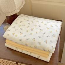 3pcs/4pcs Premium Washed Cotton Double Gauze Printed Bedding Set, Student Dormitory 3-Piece Set