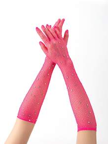 1 Pair Long Five-Finger Rhinestoned Bohemian Party Nylon (Polyamide) Hollow Sheer Wedding Socks, All-Season - Long Five Fingers Hot Diamond - View 3