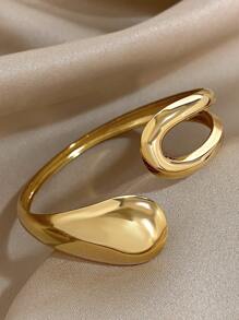 1pc Minimalist Geometric Cuff Bracelets For Women Open Bracelets Golden Stainless Steel Hollow Bracelets For Daily Party Jewelry Christmas Gifts - Multicolor - View 3