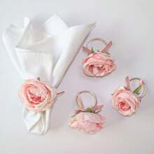 1pc porta-guardanapos rosa e branco, elegante decoração de laço de flor falsa, anel de guardanapo, decoração de mesa de banquete de hotel/casamento