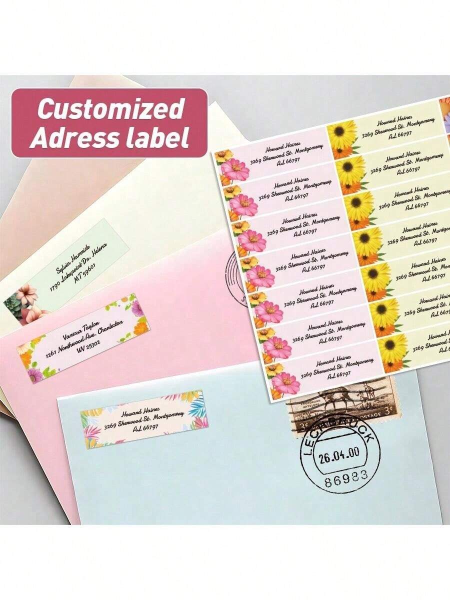 Etiquetas de dirección personalizadas elegantes - Perfectas para sobres, correspondencia comercial, invitaciones de boda y talla grande - Personalice su dirección de remitente con diseños únicos - Ideal para uso doméstico y de oficina - Tipo A - Ver 1
