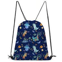 Mochila con cordón ligera, mochila escolar con estampado de dinosaurios de dibujos animados, mochila deportiva y de viaje duradera de poliéster