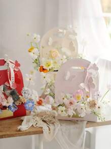 5件装母亲节情人节婚礼妇女节教师节手提蛋糕花盒手提花篮纸蝴蝶结花盒插花盒鲜花包装礼盒 - 彩色 - 查看 6