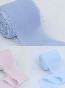 1 卷/6 码粉色、白色、绿色马卡龙色雪纺丝带，撕边，适用于婚礼请柬、新娘花束、礼盒包装、家居装饰 DIY 蝴蝶结、礼品包装 - 彩色 - 查看 10