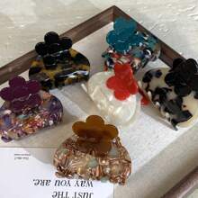 1 件波西米亚拼接花朵发夹优质醋酸夹中号半扎发夹优雅时尚个性可爱发夹韩版新款发夹适合日常使用居家学校海边度假工作通勤派对节日生日礼物返校季百搭外出 - 彩色 - 查看 2