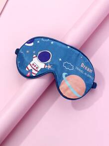 1pc Blue Satin Space Element Printed Sleep Eye Mask, Silky Smooth Texture Helps You Fall Asleep Quickly - Blue - View 5
