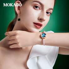 MKGO Leopard Head Bracelet Watch, Fashionably Encrusted With Diamonds, Luxurious Crystal Decoration, Gold And Silver Strap, Waterproof Ladies' Watch With Calendar And Luminous Feature. - Rose Gold Blue - View 4