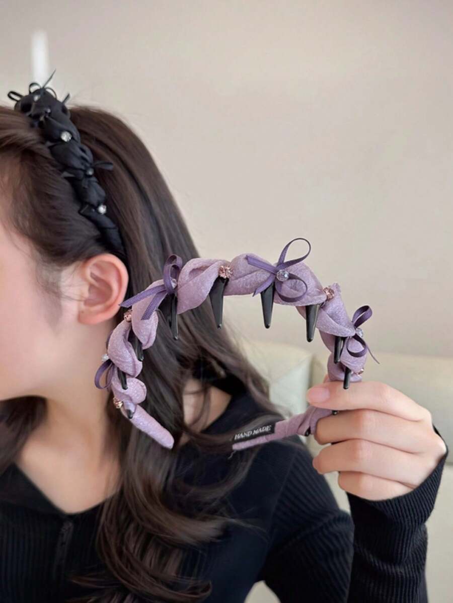 1 Băng đô thời trang thanh lịch dành cho nữ có nơ trang trí, Phụ kiện tóc cao cấp có răng, chống trượt - Nhiều màu - Xem 1