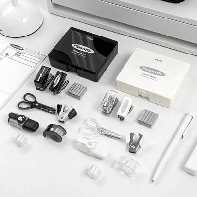 1pc Hole Puncher & Stapler Tool Set, Mini Portable Stationery For Students And Office Use Back To School,Back To School,School Supplies