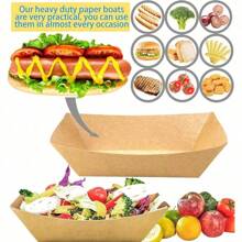 Yocity 30/50pcs Kraft Paper Food Trays Heavy-Duty Paper Food Boat Disposable Serving Basket Tray For French Fries Nachos Snack Hot Dog Taco BBQ Popcorn Party Picnic Wedding Party Brown