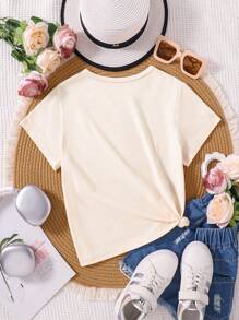 Young Girl Casual Capybara Slogan Print Short Sleeve T-Shirt - Beige - View 3