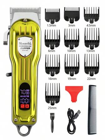 D4男性專業理髮器-有線&無線理髮器，可充電鬍鬚修剪器，專業無線男士理髮器，男士理髮套裝，無線液晶顯示理髮器套裝，可重複充電理髮機套裝，高性能有線家用理髮修剪套裝-電動理髮器