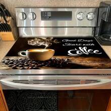 1pc Rubber Stove Protector For Coffee Lovers - "A Good Day Starts With Coffee" Design, Durable Polyester Kitchen Decoration For Home & Coffee Shop, Stove Top Protector