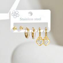 6pcs Elegant Zirconia Hoop Earrings Set, Stainless Steel