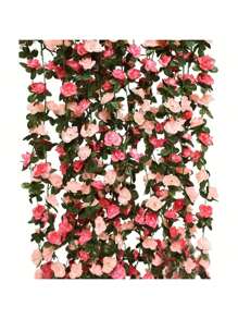 1/6/10 件 82 英尺人造花环，玫瑰藤仿丝花卉和叶子，悬挂玫瑰花环用于房间装饰墙壁背景婚礼拱门派对背景 - 玫粉色 - 查看 14